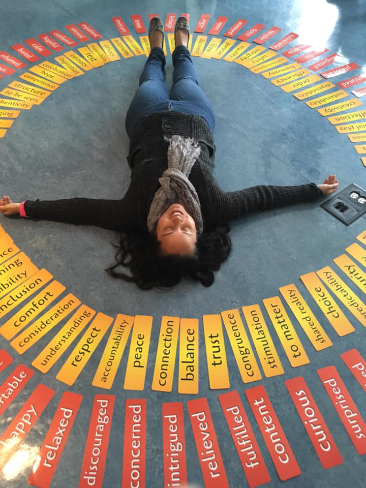 women lying in circle of needs